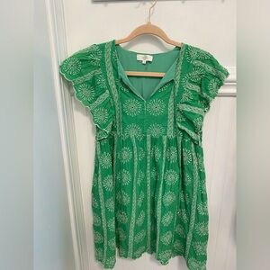 Entro Green Embroidered Mini Dress